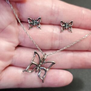 Sterling Silver butterfly necklace & earring set